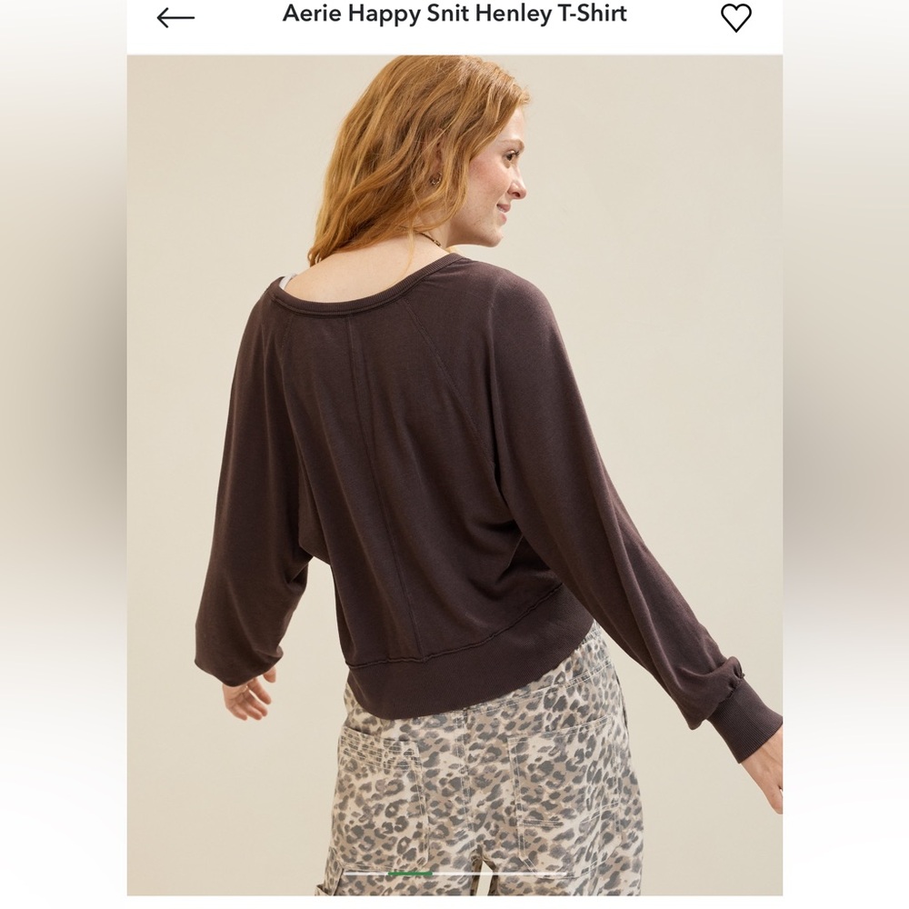 Aerie Brown henley, long sleeve Button-Up Top NWT - Picture 3 of 7